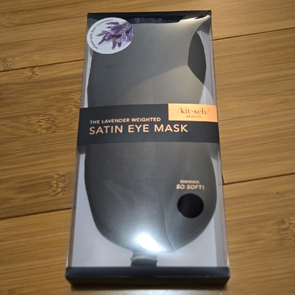 Kitsch Lavender Weighted Satin Eye Mask in Black